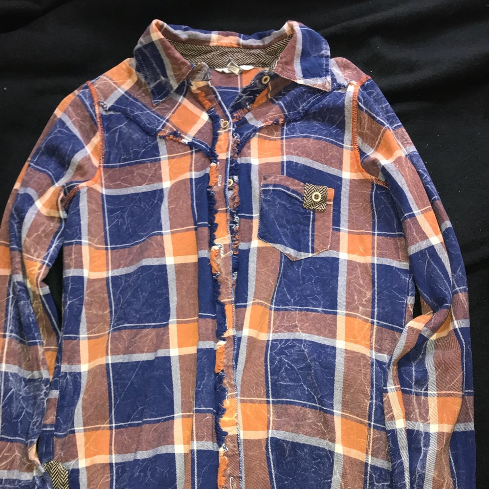 blue and orange flannel from the buckle